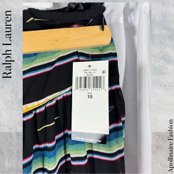 RALPH LAUREN GEORGETTE CRINKLE CUT STRIPPED MAXI SKIRT NWT SIZE 10 - Picture 6 of 6